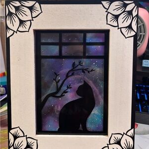 Cat Silhouette Art in Floral Frame
